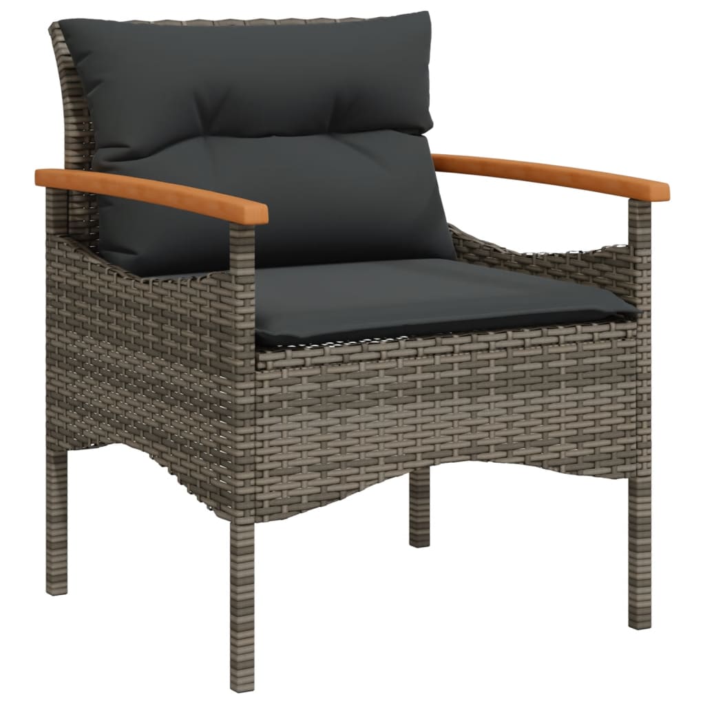 3-delige Loungeset met kussens poly rattan grijs