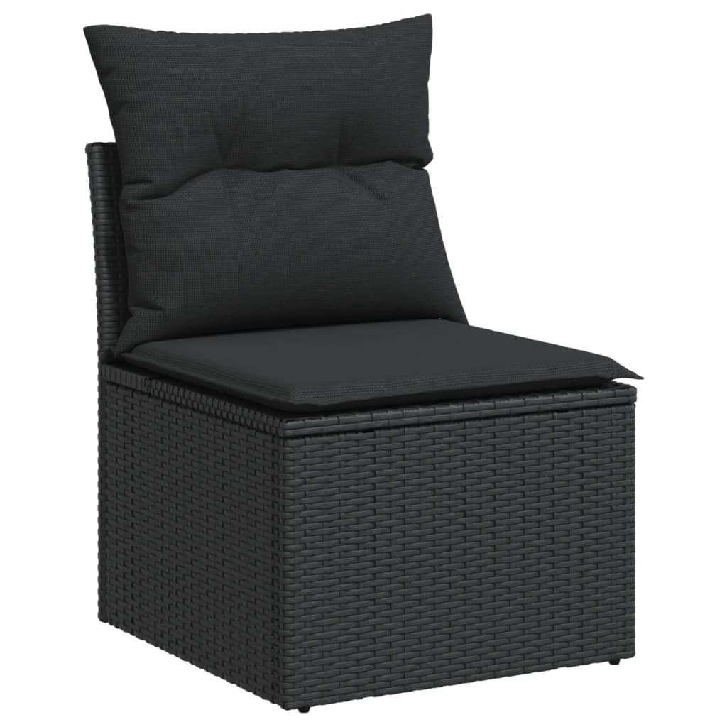 3-delige Loungeset met kussens poly rattan zwart