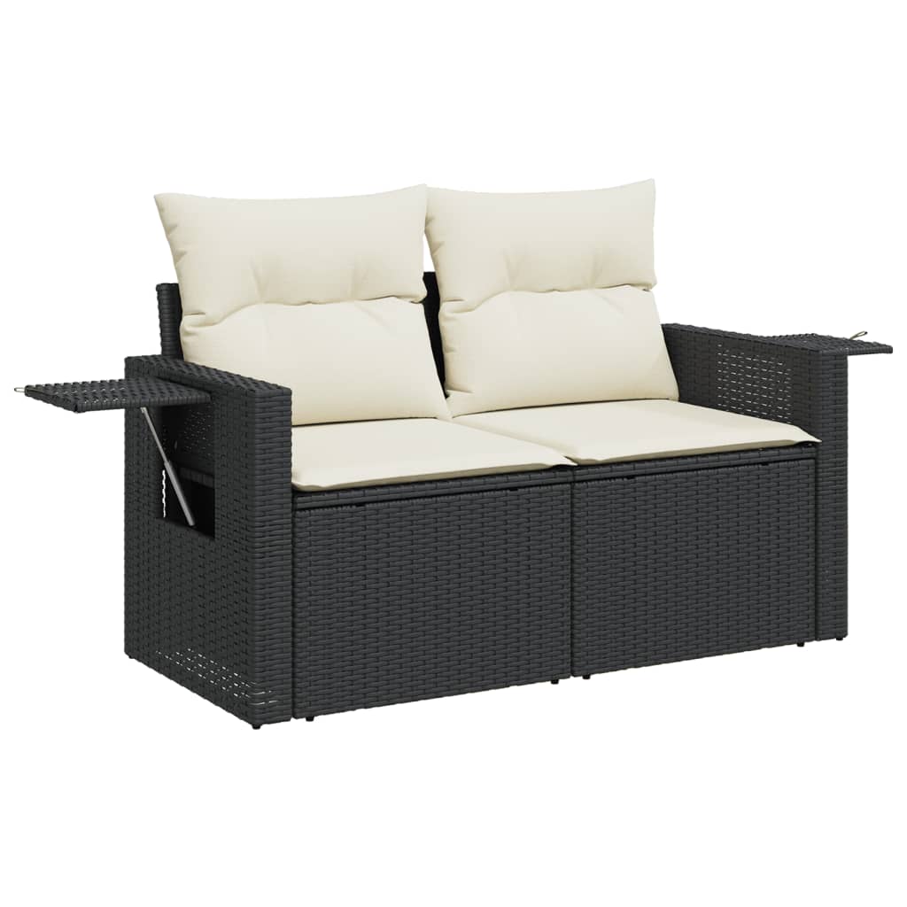 3-delige Loungeset met kussens poly rattan zwart