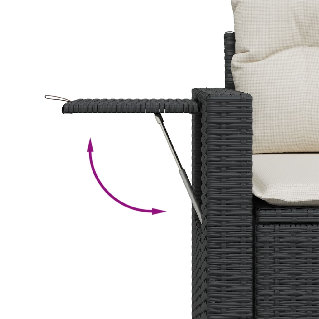 3-delige Loungeset met kussens poly rattan zwart