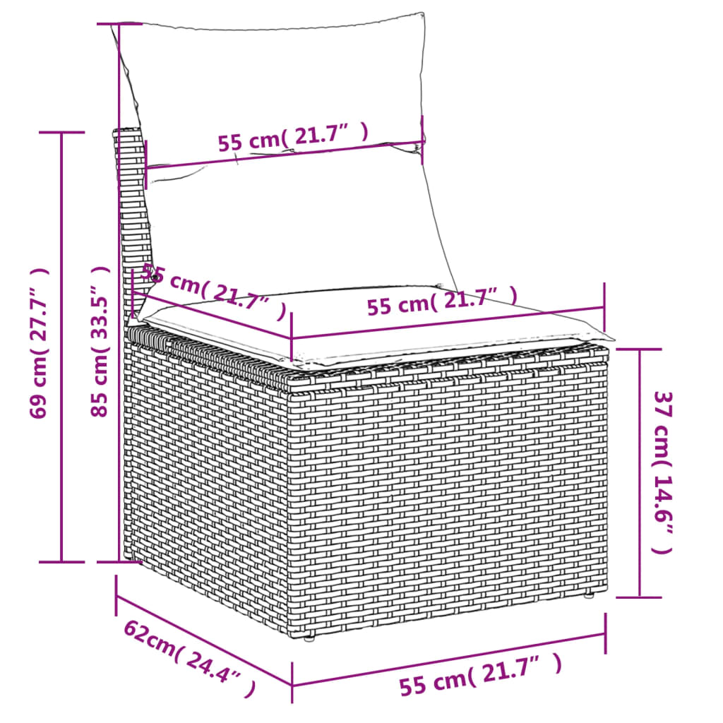 3-delige Loungeset met kussens poly rattan zwart