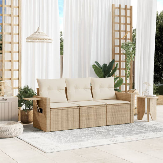 3-delige Loungeset met kussens poly rattan beige