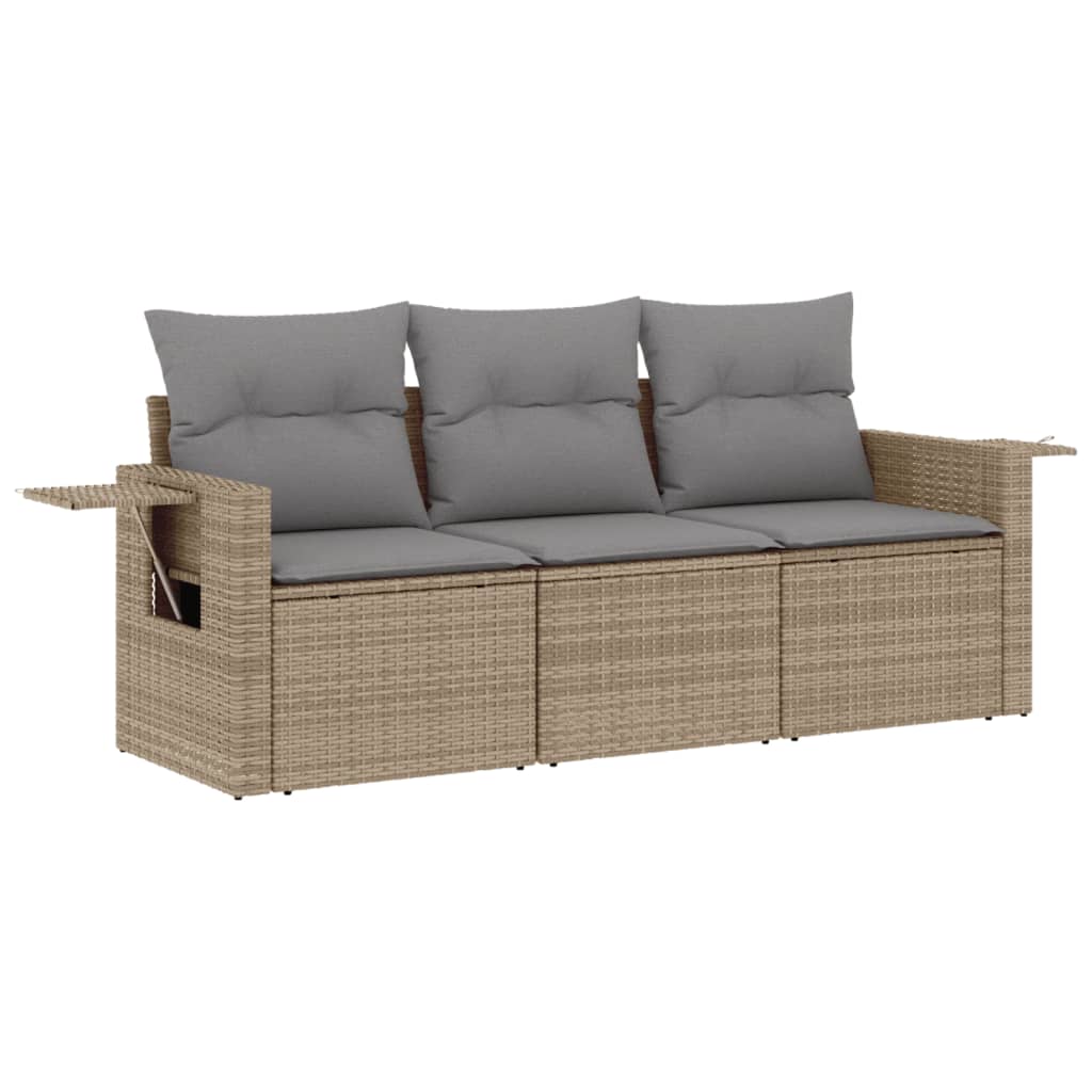 3-delige Loungeset met kussens poly rattan beige