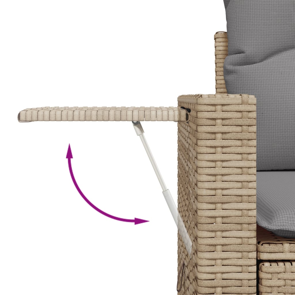 3-delige Loungeset met kussens poly rattan beige