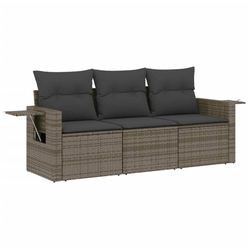 3-delige Loungeset met kussens poly rattan grijs