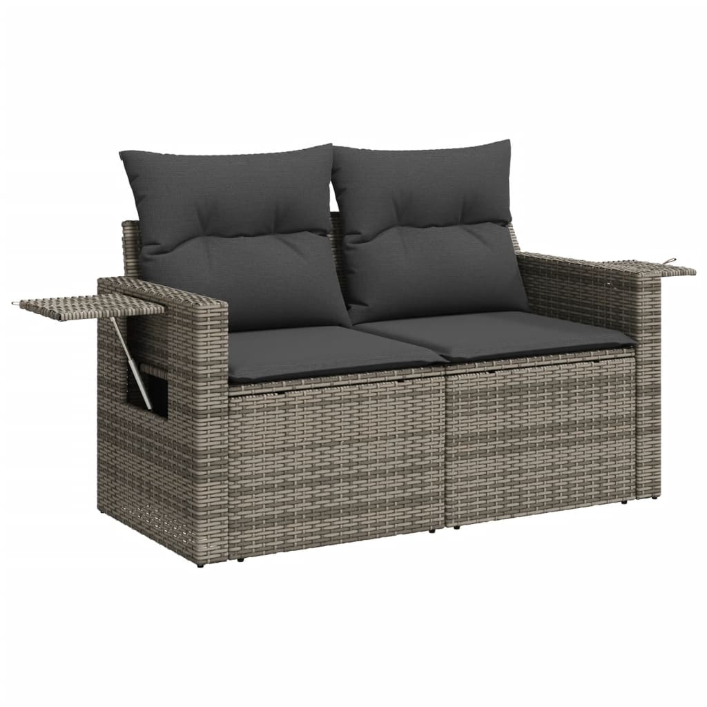 3-delige Loungeset met kussens poly rattan grijs