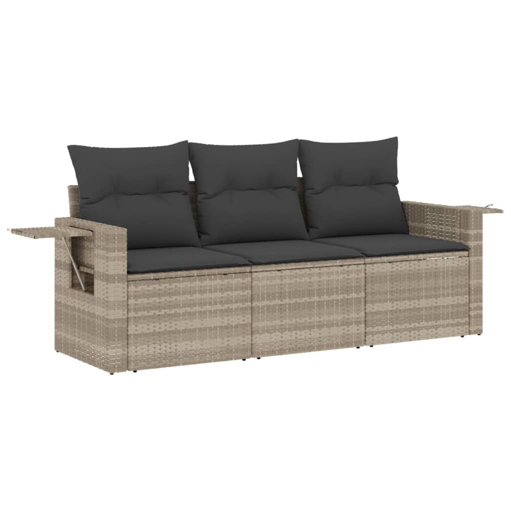 3-delige Loungeset met kussens poly rattan lichtgrijs