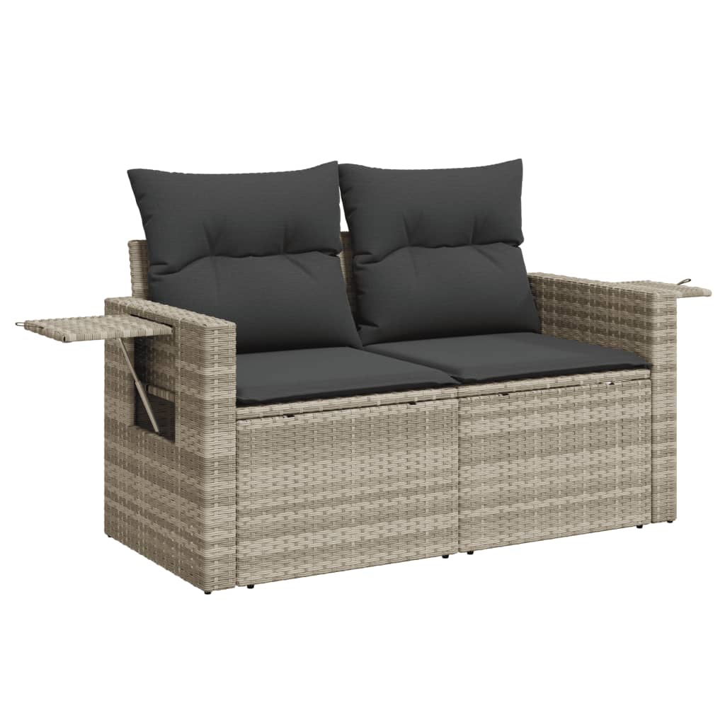 3-delige Loungeset met kussens poly rattan lichtgrijs