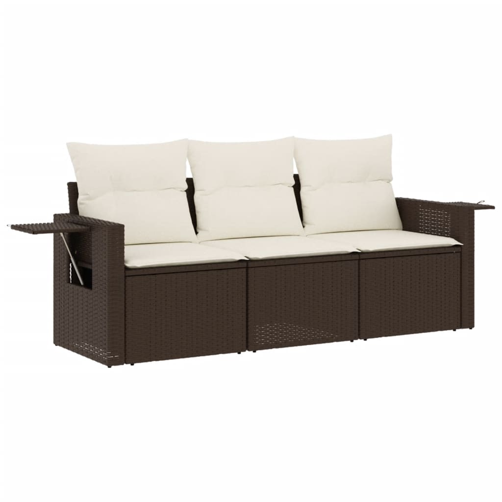 3-delige Loungeset met kussens poly rattan bruin