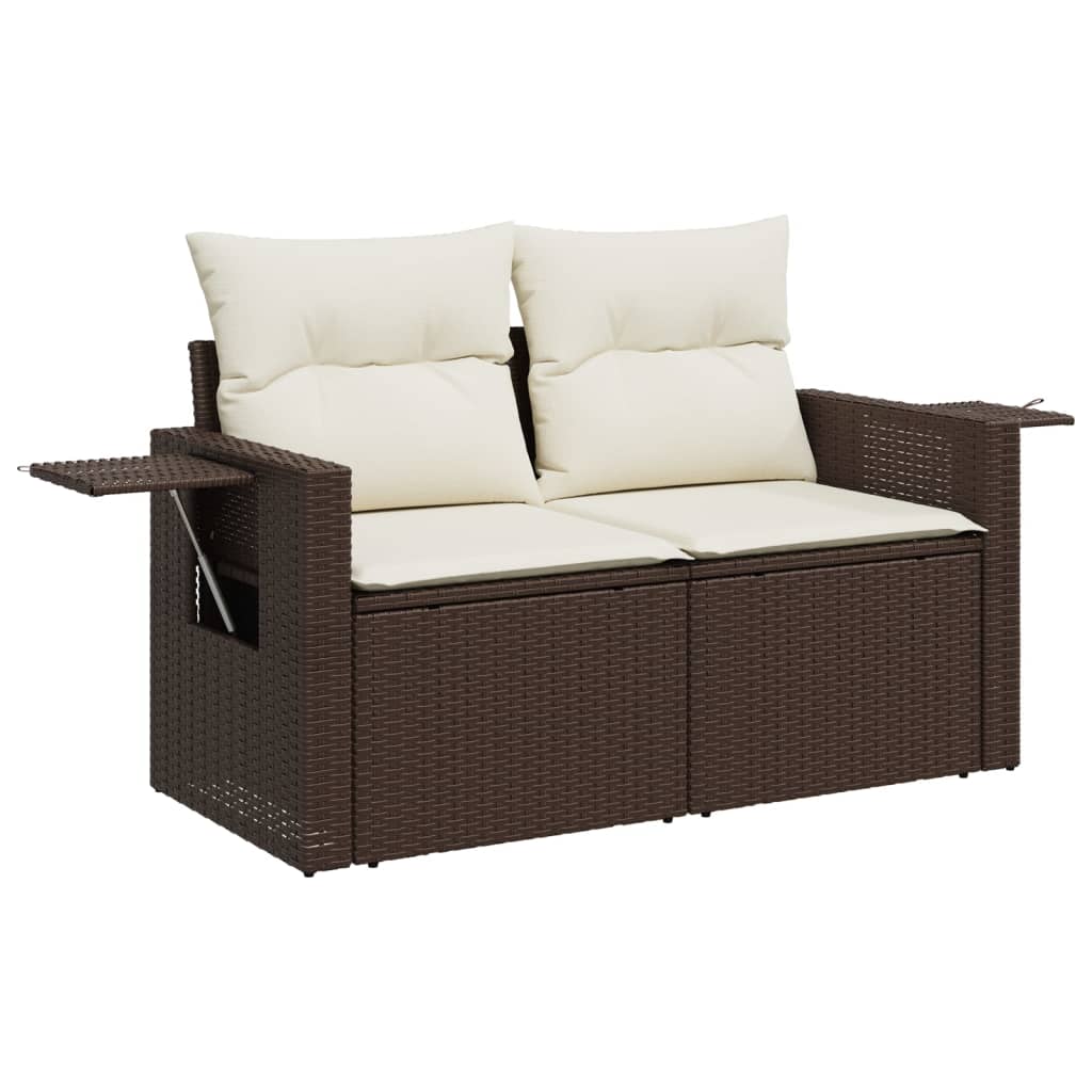 3-delige Loungeset met kussens poly rattan bruin