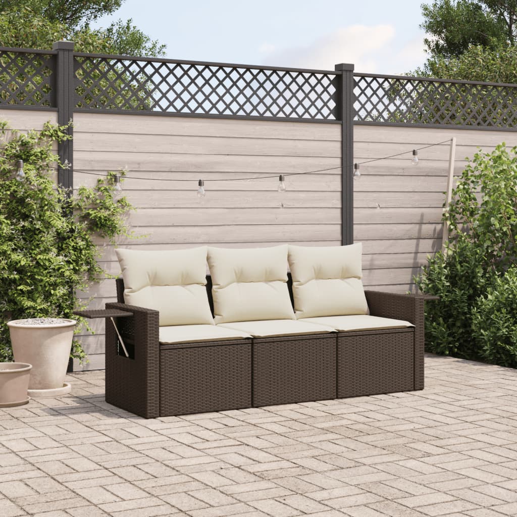 3-delige Loungeset met kussens poly rattan bruin