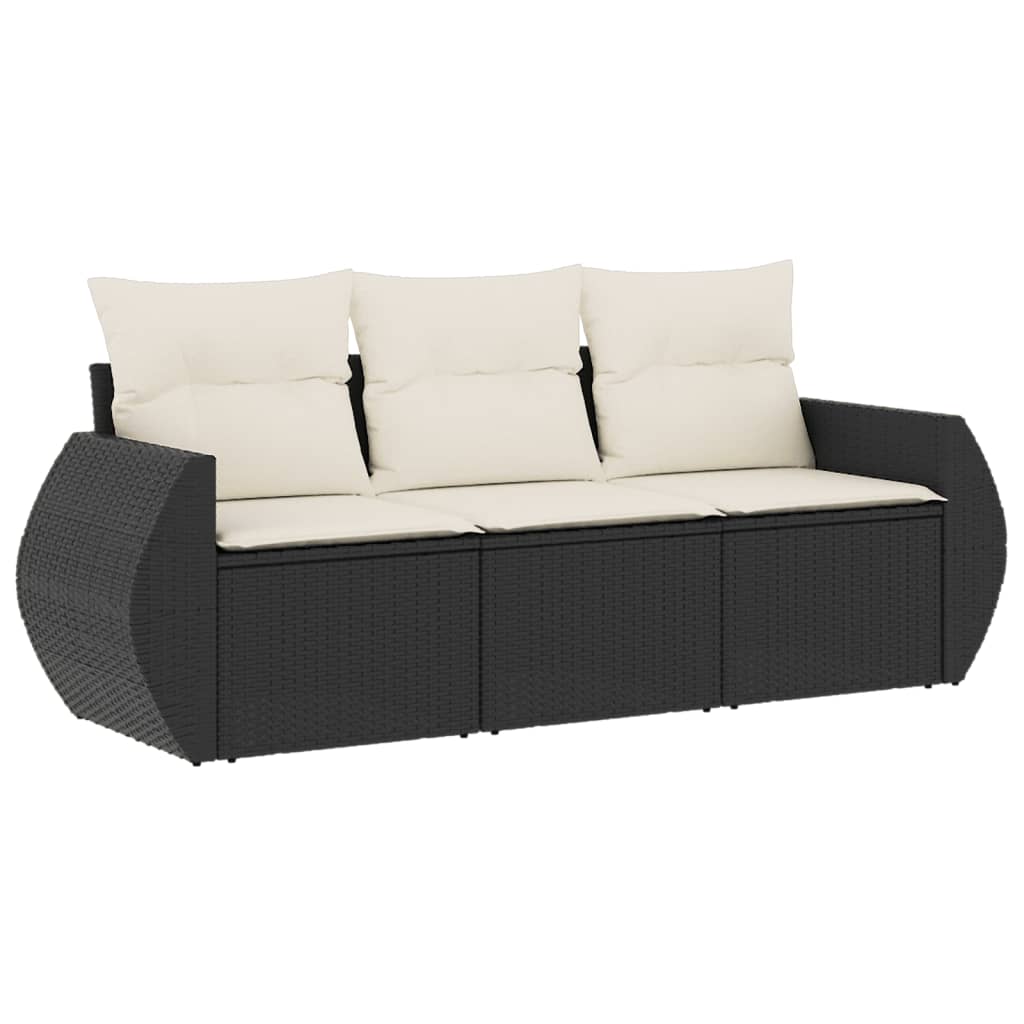 3-delige Loungeset met kussens poly rattan zwart