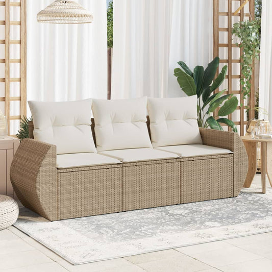 3-delige Loungeset met kussens poly rattan beige