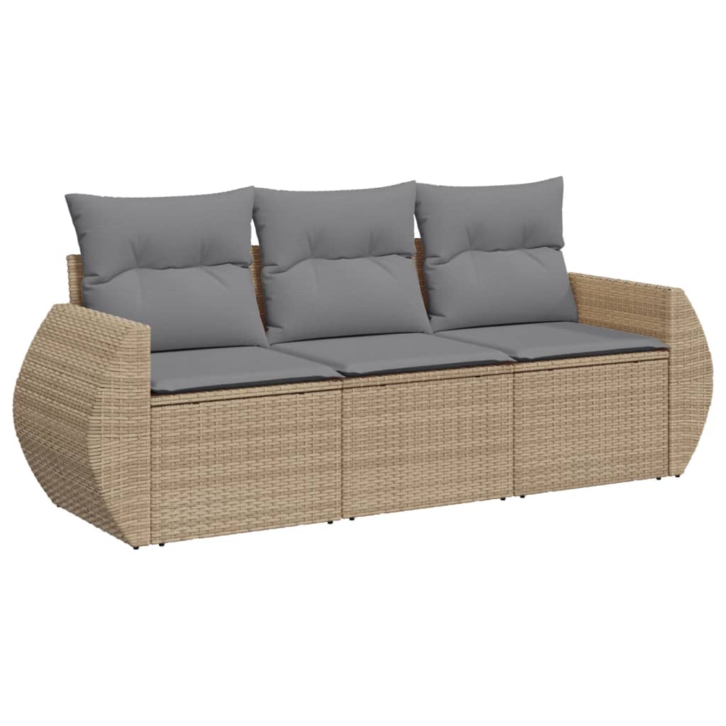 3-delige Loungeset met kussens poly rattan beige