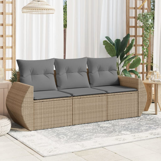 3-delige Loungeset met kussens poly rattan beige