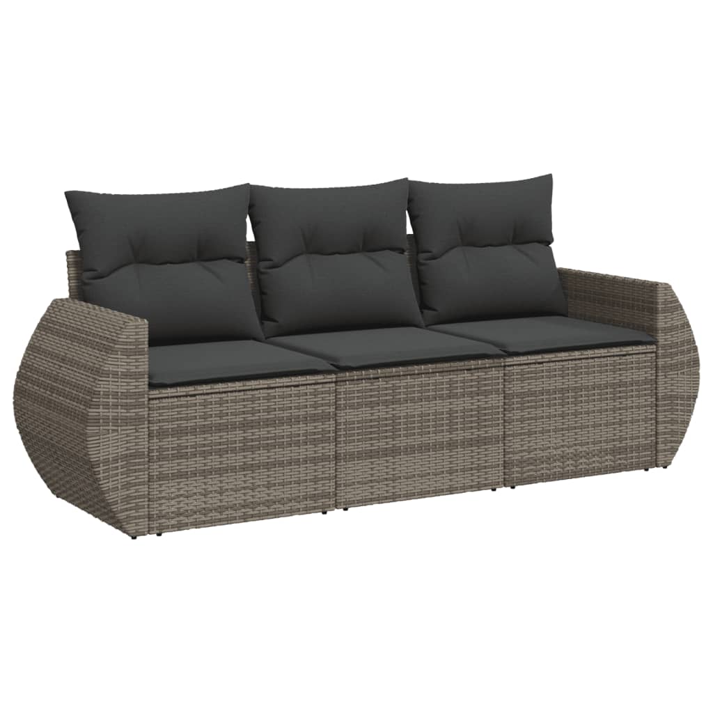 3-delige Loungeset met kussens poly rattan grijs