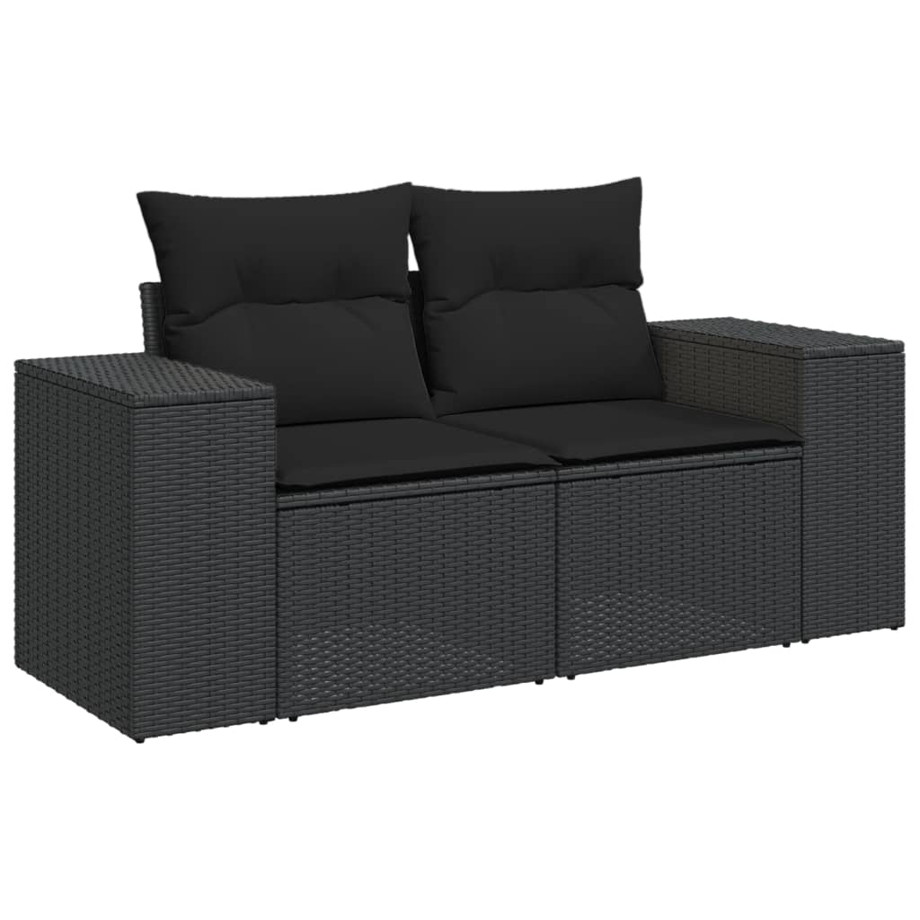 3-delige Loungeset met kussens poly rattan zwart