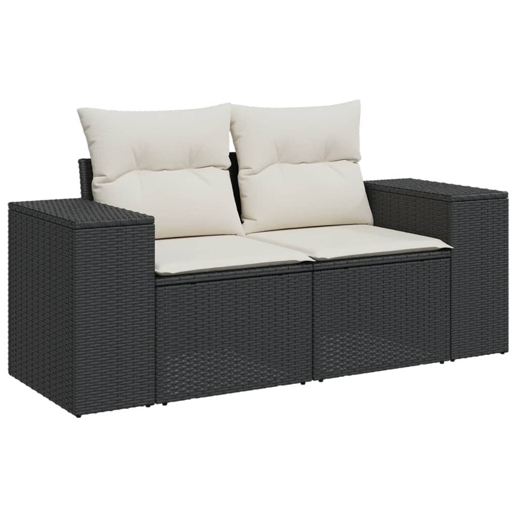 3-delige Loungeset met kussens poly rattan zwart