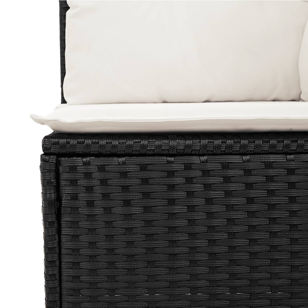 3-delige Loungeset met kussens poly rattan zwart