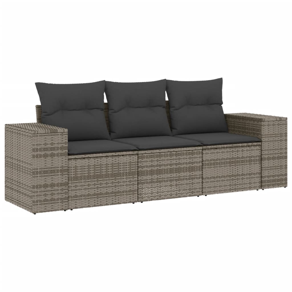 3-delige Loungeset met kussens poly rattan grijs