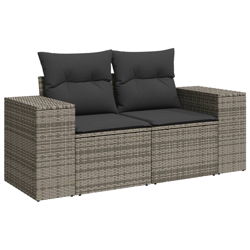 3-delige Loungeset met kussens poly rattan grijs