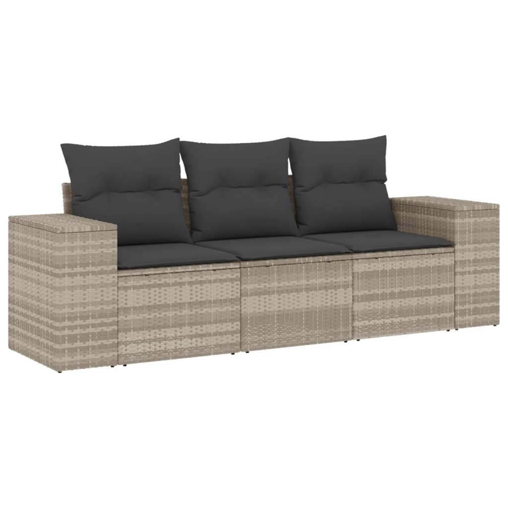 3-delige Loungeset met kussens poly rattan lichtgrijs