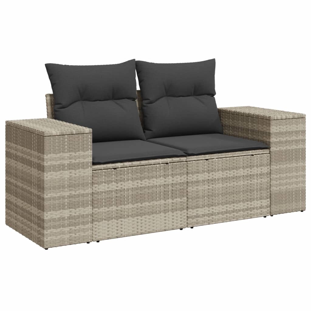 3-delige Loungeset met kussens poly rattan lichtgrijs