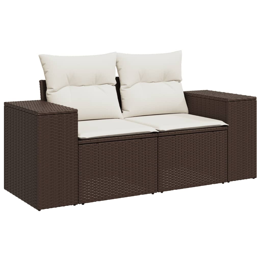 3-delige Loungeset met kussens poly rattan bruin