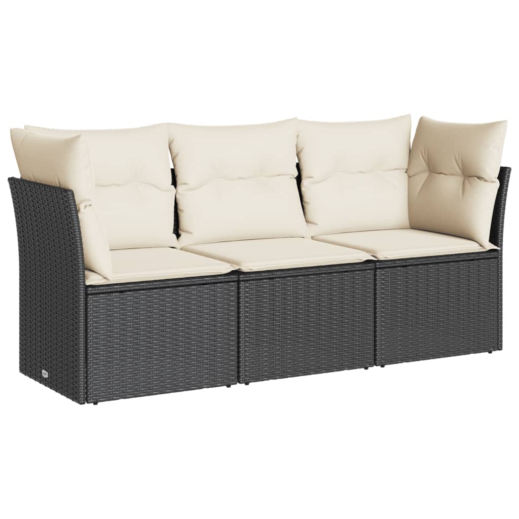 3-delige Loungeset met kussens poly rattan zwart