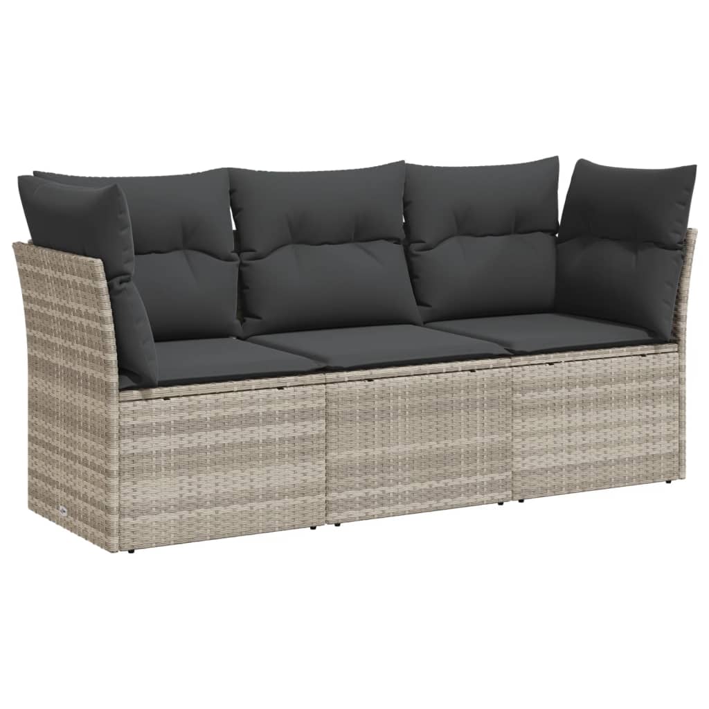 3-delige Loungeset met kussens poly rattan lichtgrijs