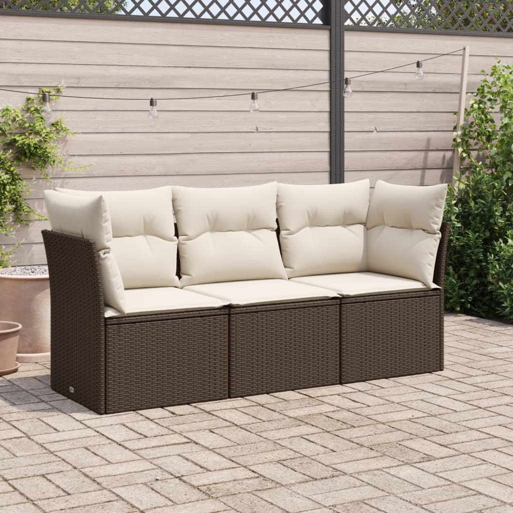 3-delige Loungeset met kussens poly rattan bruin