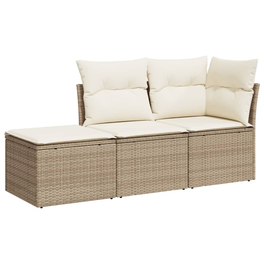 3-delige Loungeset met kussens poly rattan beige