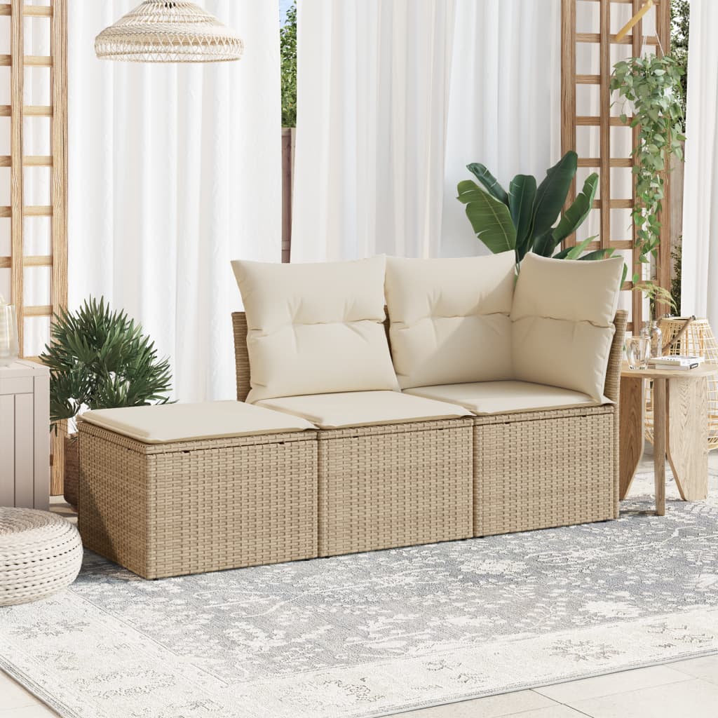 3-delige Loungeset met kussens poly rattan beige