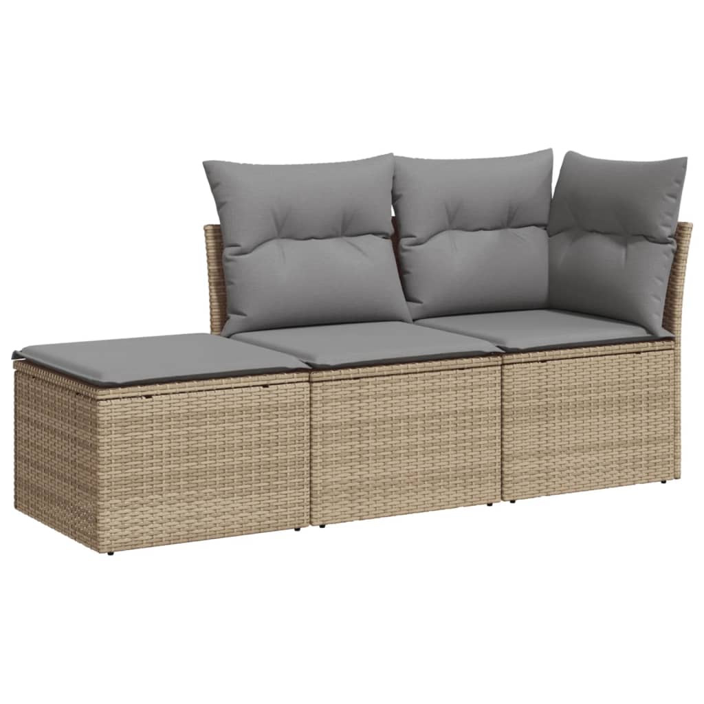 3-delige Loungeset met kussens poly rattan beige