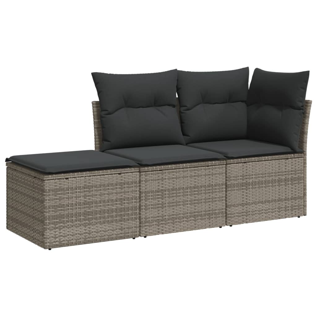 3-delige Loungeset met kussens poly rattan grijs