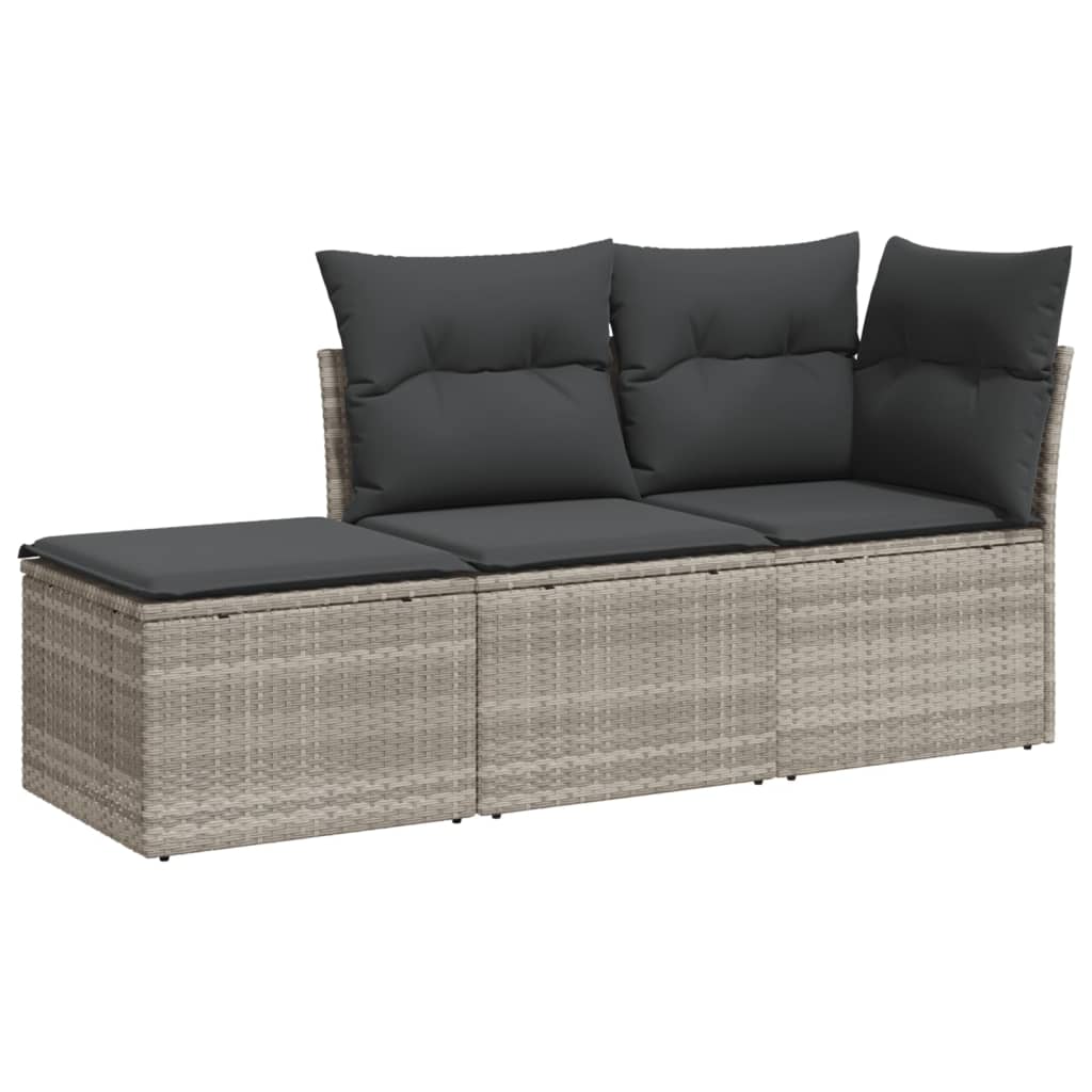 3-delige Loungeset met kussens poly rattan lichtgrijs