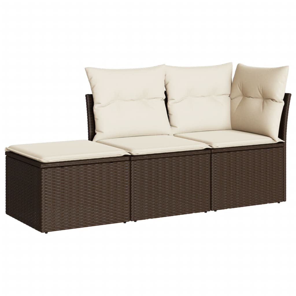 3-delige Loungeset met kussens poly rattan bruin