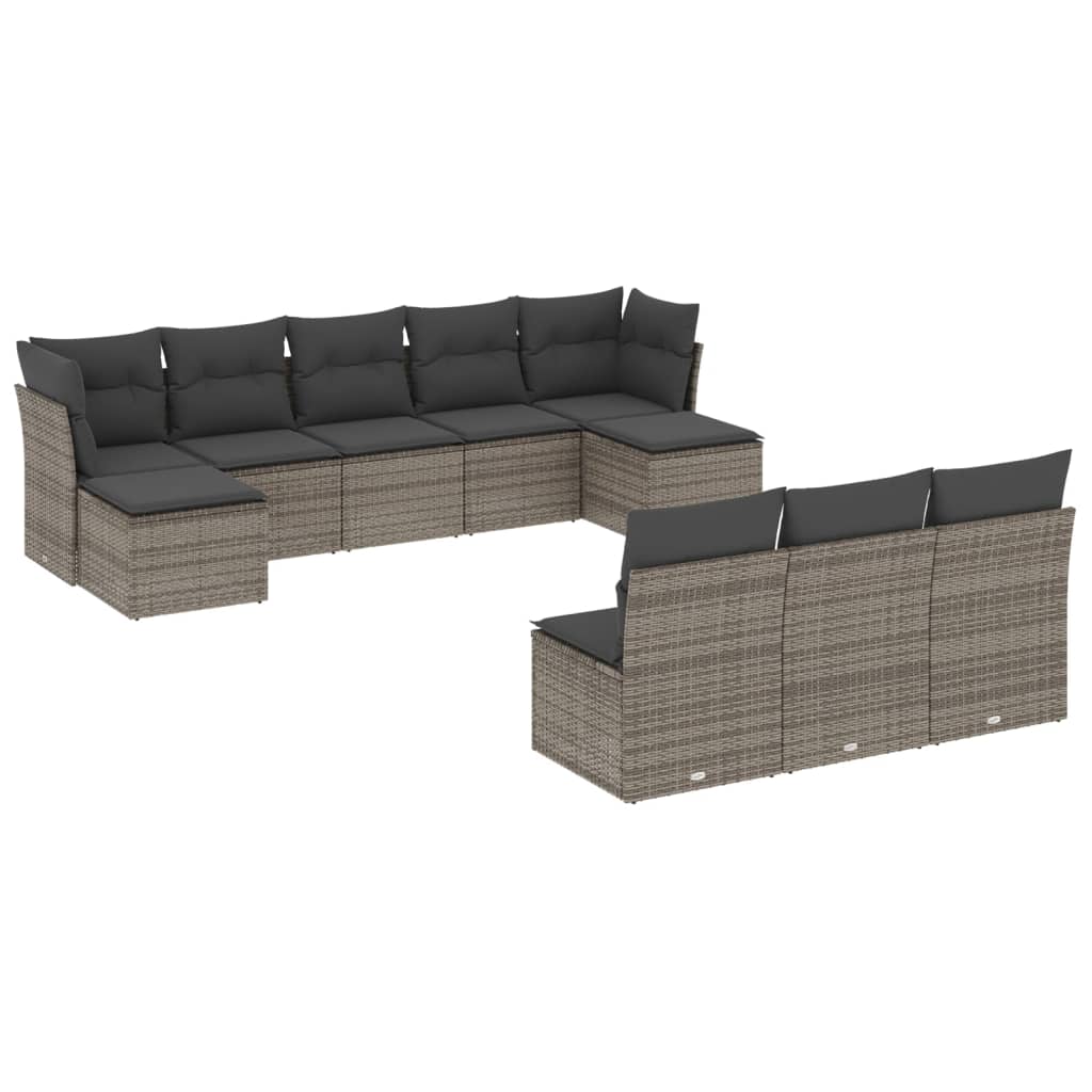 10-delige Loungeset met kussens poly rattan grijs