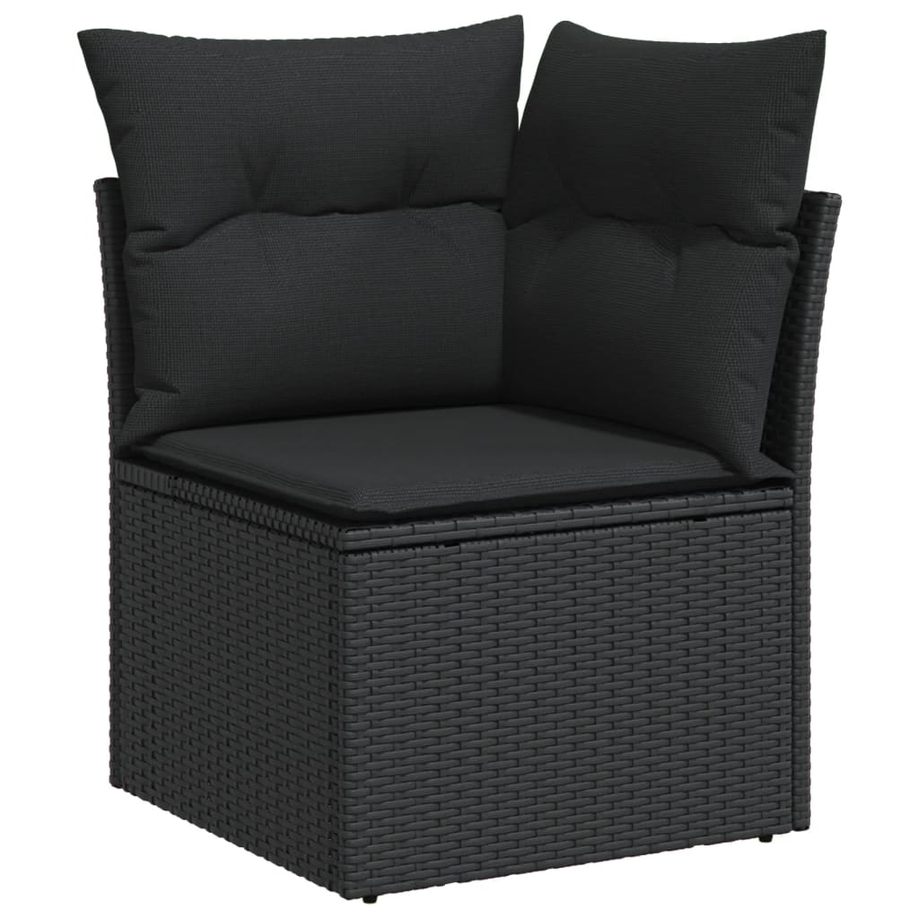 10-delige Loungeset met kussens poly rattan zwart