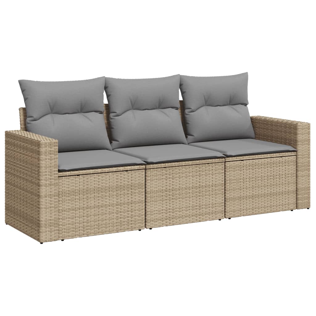 3-delige Loungeset met kussens poly rattan beige