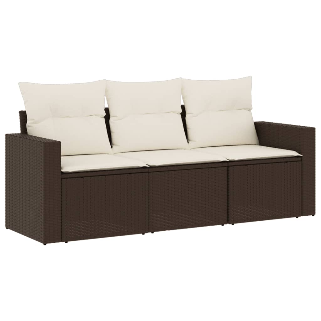 3-delige Loungeset met kussens poly rattan bruin