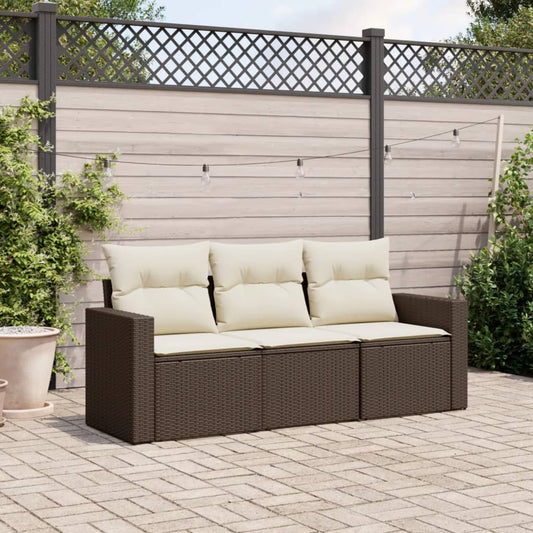 3-delige Loungeset met kussens poly rattan bruin