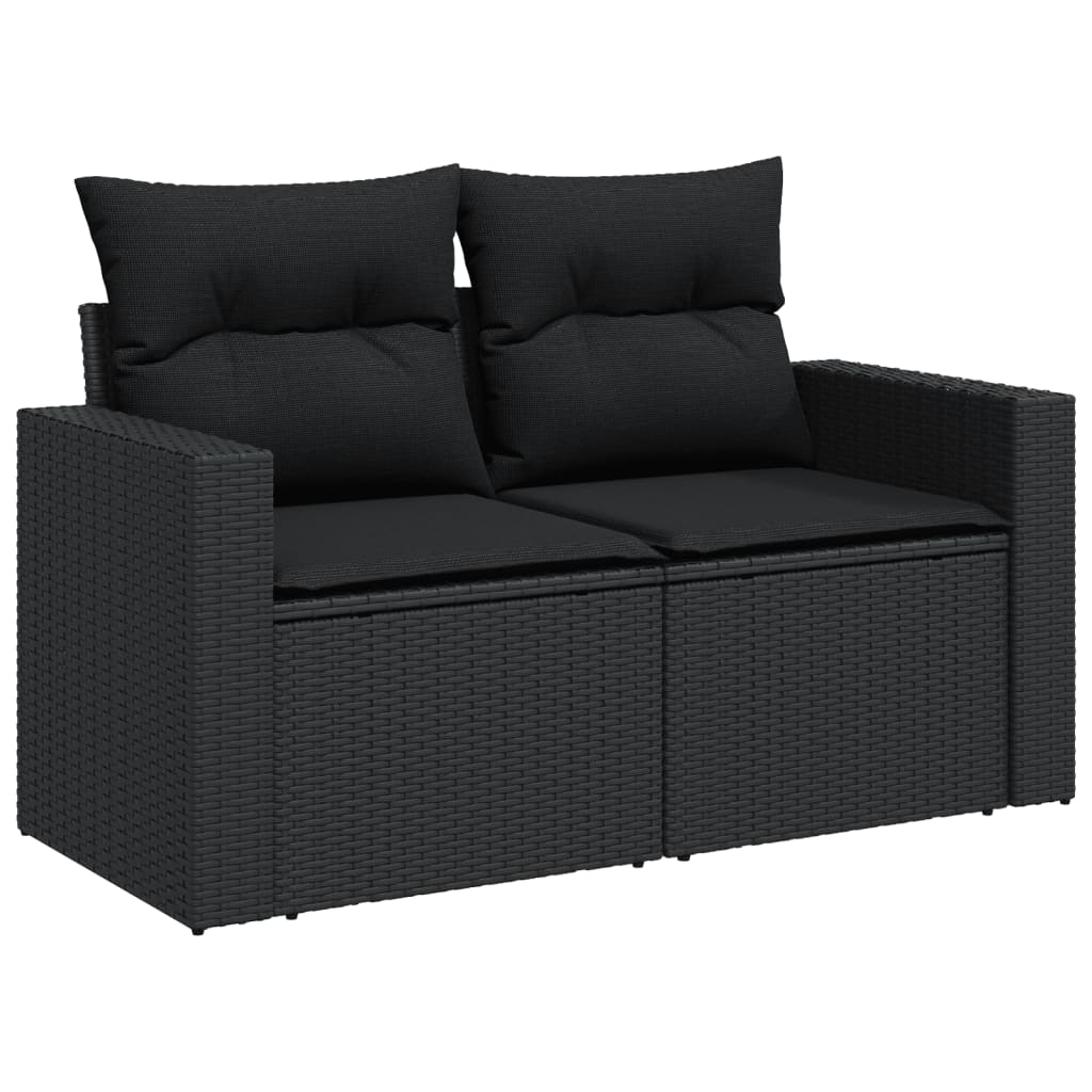 10-delige Loungeset met kussens poly rattan zwart