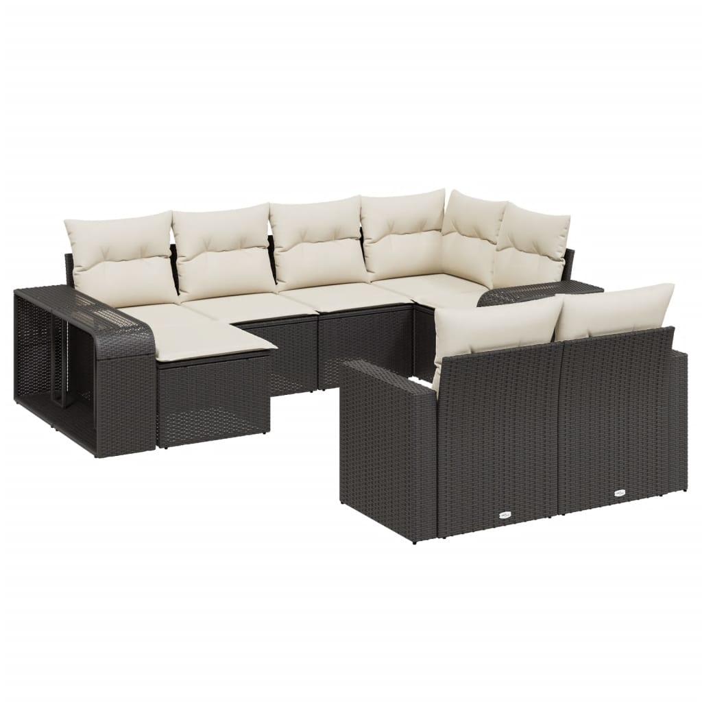 10-delige Loungeset met kussens poly rattan zwart