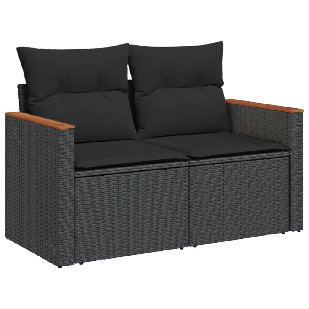 3-delige Loungeset met kussens poly rattan zwart