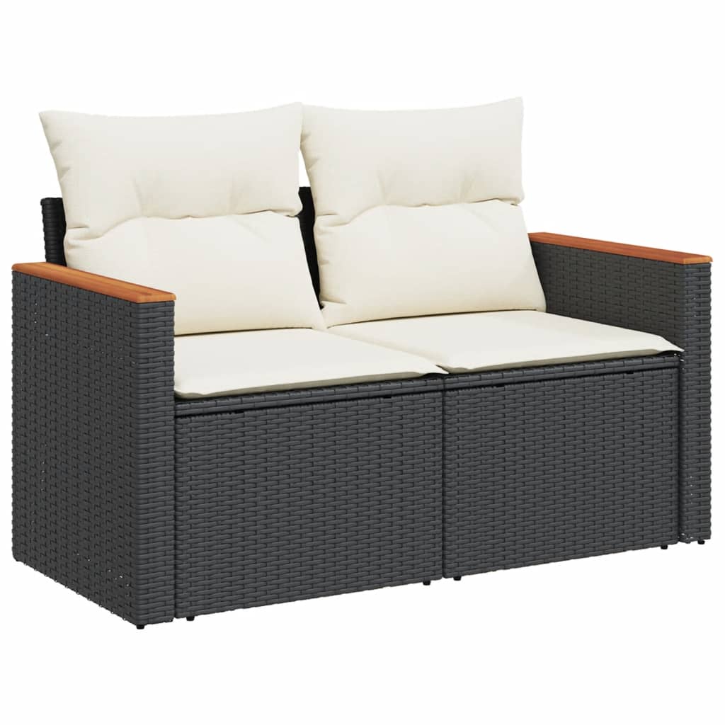 3-delige Loungeset met kussens poly rattan zwart