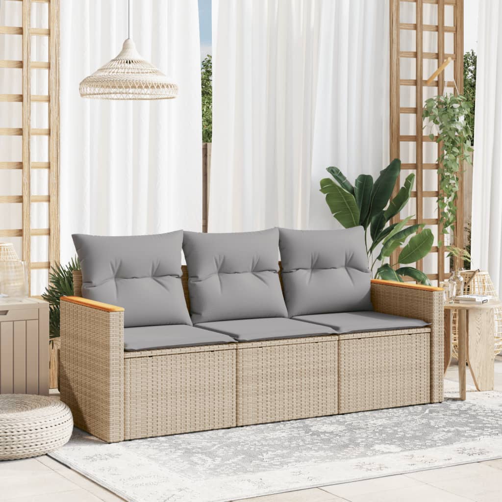 3-delige Loungeset met kussens poly rattan gemengd beige