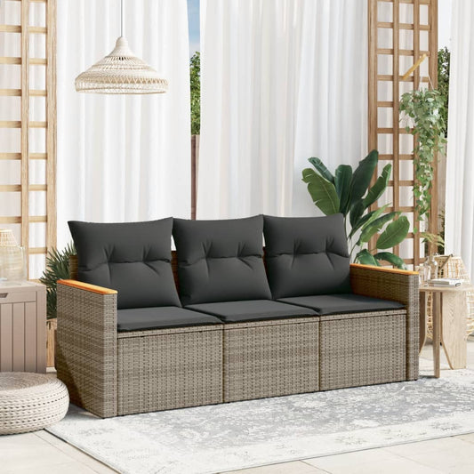 3-delige Loungeset met kussens poly rattan grijs