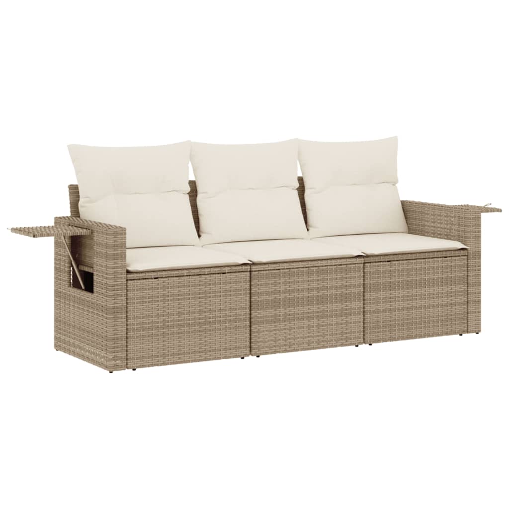 3-delige Loungeset met kussens poly rattan beige