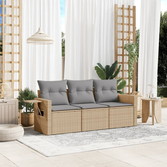 3-delige Loungeset met kussens poly rattan beige